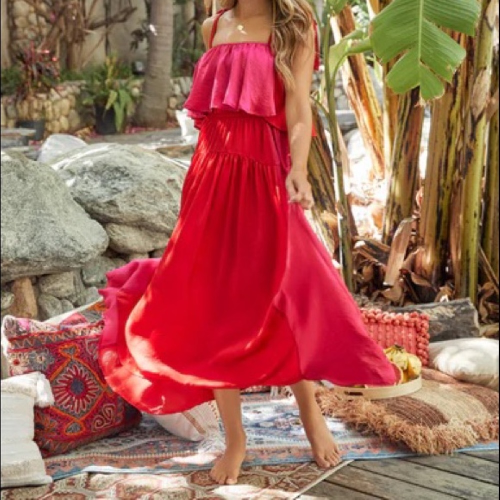 Vici Love Lasts Forever Satin Colorblock Tie Maxi Dress - Medium